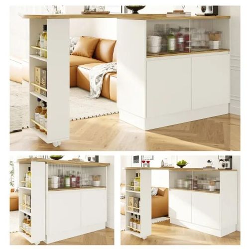 Table Haute Pivotante À 360° (Corps 90 X 45 X 100 Cm), Buffet Pivotant Multifonctionnel Blanc