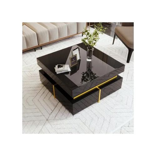 Table Basse, Table De Salon Haute Brillance, Table D'appoint Avec Tiroirs Et Accents Dorés