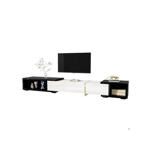 Meuble Tv Moderne, Longueur Variable (140-260 Cm), Fonction Pivotante, Extérieur En Marbre Noir