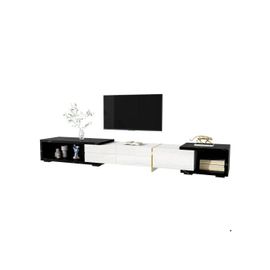 Meuble Tv Moderne, Longueur Variable (140-260 Cm), Fonction Pivotante, Extérieur En Marbre Noir