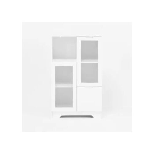 Armoire en MDF laqué avec portes vitrées et tiroir, espace de rangement ouvert, blanc, chambre à coucher, salon