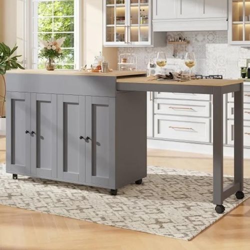 Table De Bar Moderne Extensible (118-180 X 50 X 94 Cm), Table De Salle À Manger Extensible Avec Rangement Gris