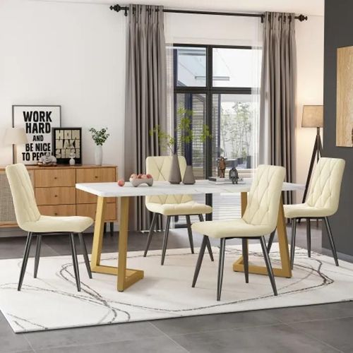 Set (117 X 68 Cm Table De Salle À Manger Avec 4 Chaises), Table De Salle À Manger Rectangulaire Set De Table De Cuisine Moderne