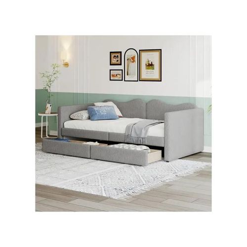 Lit D'enfant 90*200 Cm, Lit Capitonné, Canapé-Lit Avec 2 Tiroirs, Lit D'invité Gris