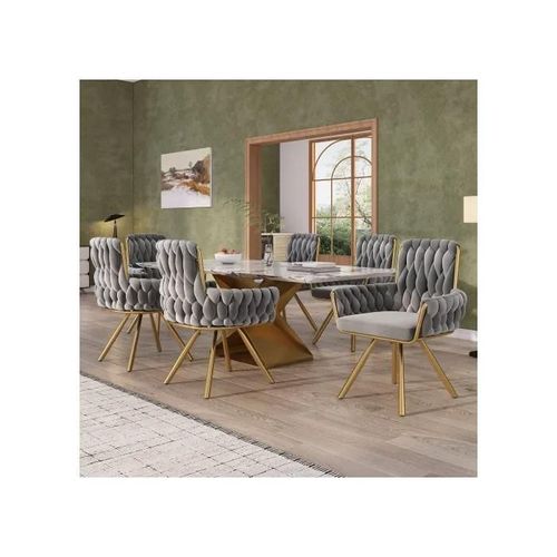 Chaises De Salle À Manger En Velours, Lot De 6, Chaises Pivotantes Uniques Et Luxueuses Pour Le Salon Et La Chambre À Coucher,Gris