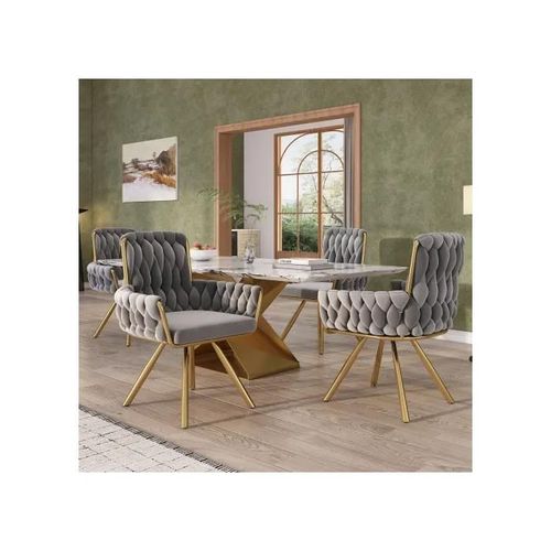 Chaise De Salle À Manger En Velours, Ensemble De 4, Fauteuil, Chaise Longue Pivotante Avec Quatre Pieds En Métal, Gris