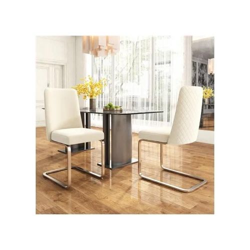 Chaises De Salle À Manger En Velours, Ensemble De 2, Dossier En Forme De Diamant Avec Pieds En Métal Argenté, Beige