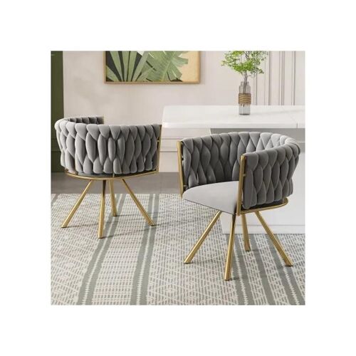 Chaise de salle à manger en velours, ensemble de 2, avec quatre pieds en métal, gris-doré