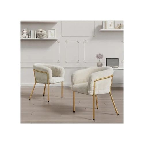 Chaise Longue, Ensemble De 2, Coiffeuse Avec Quatre Pieds En Métal, Duvet En Imitation De Fourrure De Lapin, Beige