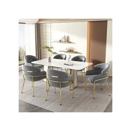 Chaise De Salle À Manger, Set De 6, Luxe Léger, Salon, Chambre, Chaise De Loisirs, Quatre Pieds En Métal, Velours, Gris