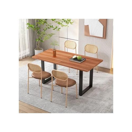 Ensemble De 4 Chaises De Salle À Manger Avec Quatre Pieds En Métal, Chaise De Salon En Rotin, Marron