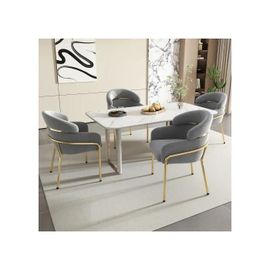 Chaise De Salle À Manger, Lot De 4, Luxe Léger, Salon, Chambre, Chaise De Loisirs, Quatre Pieds En Métal, Velours, Gris