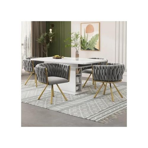 Chaise De Salle À Manger En Velours, Ensemble De 4 Avec Quatre Pieds De Soutien En Métal, Ash Gold