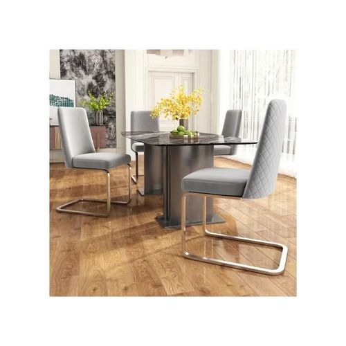 Chaises De Salle À Manger En Velours, Ensemble De 4, Avec Pieds En Métal Argenté, Gris
