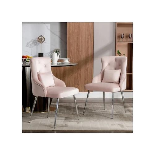 Lot De 2 Chaises De Salle À Manger Rembourrées Button Avec Coussins Lombaires Chaises De Salon De Chambre À Coucher, Rose