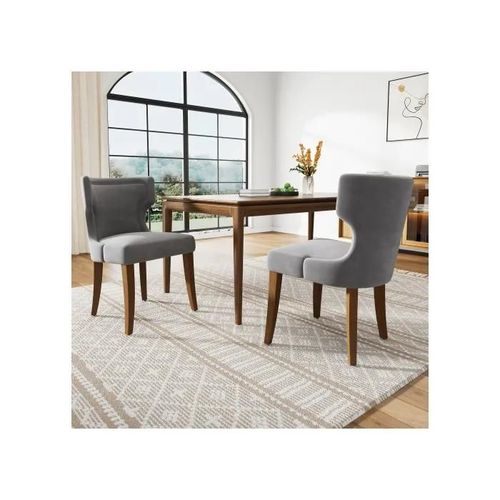 Chaise De Salle À Manger En Velours, Ensemble De 2, Avec Pieds En Bois Massif, Coussins Épais, Pieds Réglables, Gris