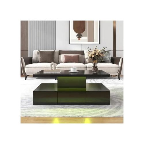 Table Basse, Table Avec Tiroirs, Laque Brillante, Table D'appoint Avec Deux Niveaux De Rangement. Avec Lumière Led