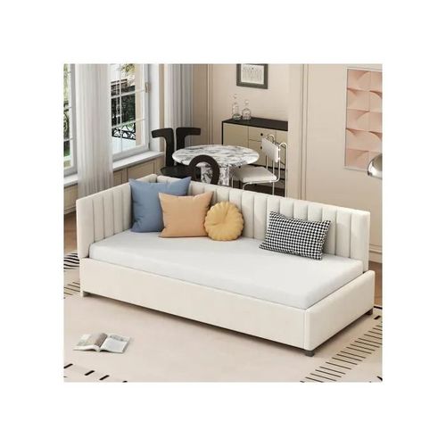 Lit Rembourré Canapé-Lit 90*200 Lit Multifonctionnel Avec Sommier À Lattes Tissu Velours Doux Pour La Peau Beige
