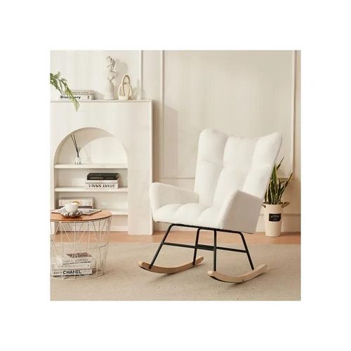 Fauteuil À Bascule Moderne Avec Dossier Haut Et Accoudoirs Pour Le Confort Et L'originalité (Blanc)