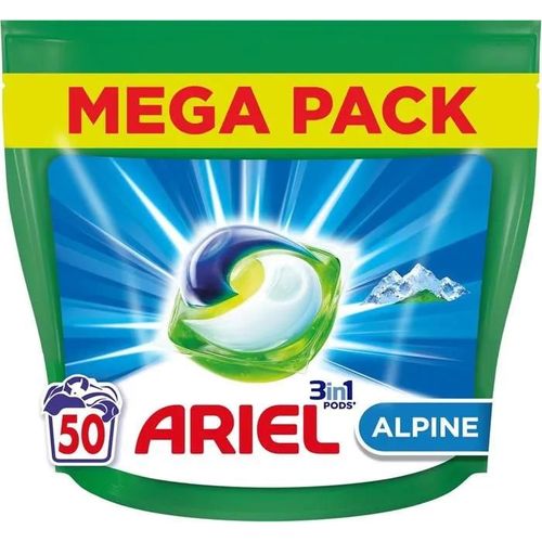 Ariel 3en1 PODS Lessive Liquide En Capsules 50 Lavages, Alpine, Élimine Les Taches Incrustées