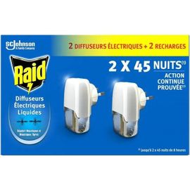 Raid Recharge Diffuseur Électrique Liquide - Répulsif Moustiques et Moustiques Tigres 90 Nuits - 2 Diffuseurs et 2 Recharges