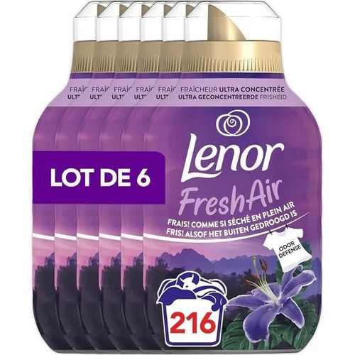 Lenor Fresh Air Adoucissant Éclat de Minuit, 216 Lavages (6 x 36 Lavages), Fraîcheur Ultra Concentrée