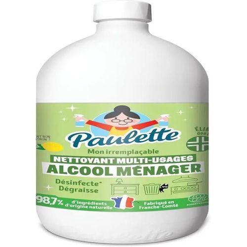 Paulette - Alcool Ménager Citron - Désinfectant Dégraissant Multi-Surfaces Ecocert - Fabriqué en France - 1 L