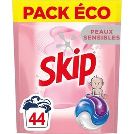 Skip - Lessive Capsules Tout en 1 Peaux Sensibles - Parfum léger et agréable - 44 Lavages