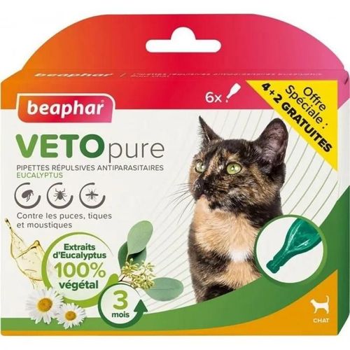 Beaphar Vetopure Pipette Répulsive Antiparasitaire Chat 4 Unités + 2 Offertes