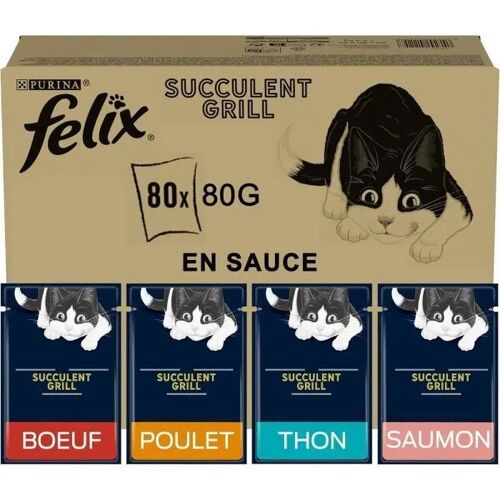 Nourriture Humide Pour Chat - Felix - Succulent Grill - Poulet, B?uf, Saumon, Thon - 80 Sachets De 80g