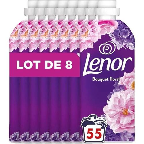 Adoucissant Lenor, 440 Lavages (8 x 55 lavages), Bouquet floral, 24H De Fraîcheur Relaxante, Avec Une Touche D¿Huiles Essentielles