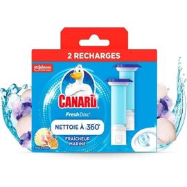 Canard WC Fresh Disc Recharges Fraîcheur Marine - Bloc WC Sans Cage Nettoyant - Nettoie à 360° - 2 Recharges