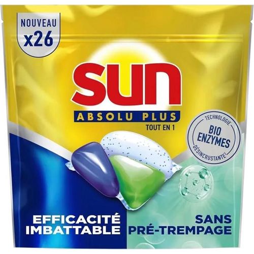 SUN - Absolu Plus Pastilles Lave-Vaisselle Tout en 1 Bio-Enzymes - 26 Capsules