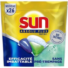 SUN - Absolu Plus Pastilles Lave-Vaisselle Tout en 1 Bio-Enzymes - 26 Capsules