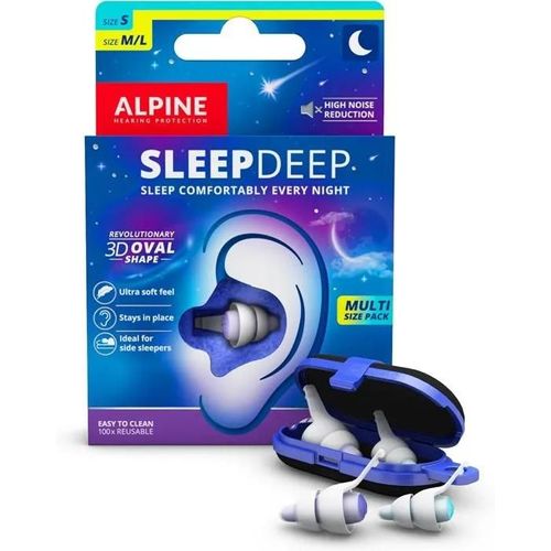 Lot de 2 - Alpine SleepDeep Bouchons d'Oreilles pour Dormir - Nouvelle Forme Ovale - Gel Anti Bruit Intégré - (Taille S + M/L)