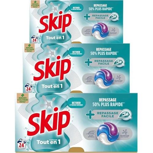 SKIP - Lessive Capsules - Résultat Impeccable même en cycle court - Lot de 3x24 lavages