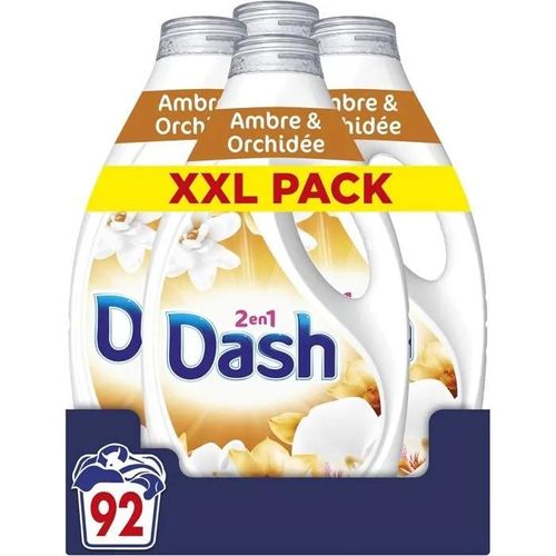 Dash 2en1 Lessive Liquide 92 Lavages, Ambre & Orchidée, avec 3 SEMAINES DE FRAÎCHEUR* et Lenor, Dash 2in1