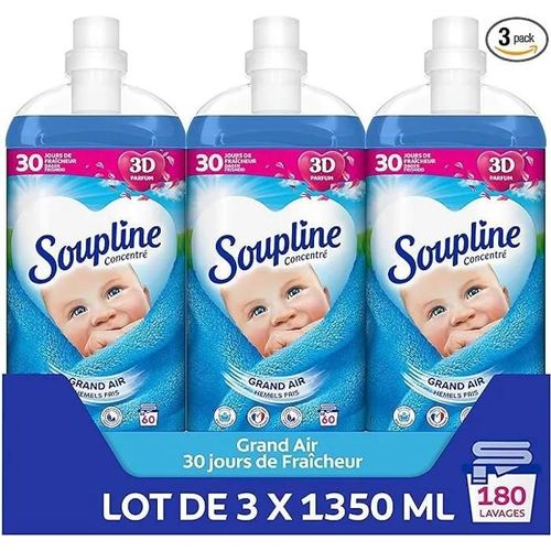 SOUPLINE Adoucissant Liquide Concentré 3D Grand Air 3 x 1.35L