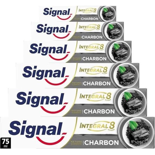 Dentifrice - Signal - Integral 8 Nature Elements Charbon - 96% D'ingrédients Naturels - Vegan - Lot De 6x75ml 