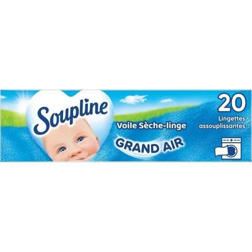 SOUPLINE - Voiles Sèche-Linge Adoucissants Grand Air - Lingettes à Disposer dans le Sèche-Linge - 20 lingettes