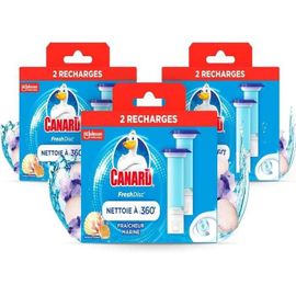 Canard WC Fresh Disc Recharges Fraicheur Marine - Bloc WC Sans Cage Nettoyant - Nettoie à 360° - 6 Recharges