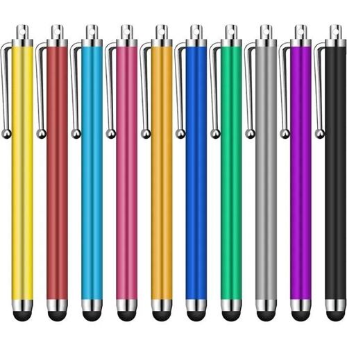 Jsdoin Lot de 10 Stylets universels pour écran Tactile, tablettes, iPad Mini, iPad Pro, iPad Air, Smartphones, Plusieurs Couleurs