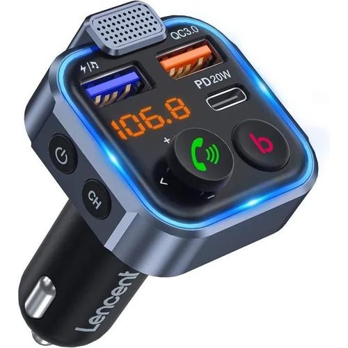 LENCENT Transmetteur FM Voiture, Allume Cigare Bluetooth 5.3 Émetteur Radio, Chargeur Rapide PD 20W Type C+ QC3.0