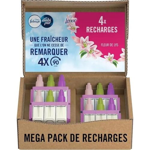Febreze 3Volution Fleur De Lys Recharge Pour Désodorisant Électrique 4x, 3 Parfums En Alternance Pour Éliminer Les Odeurs