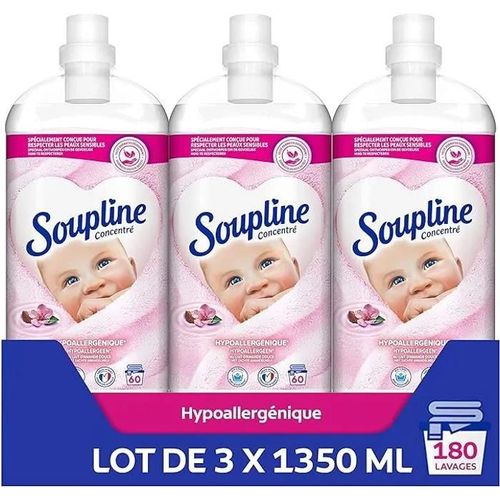 SOUPLINE - Liquide Adoucissant Concentré Soupline Hypoallergénique Lot de 3 x 1,35 L