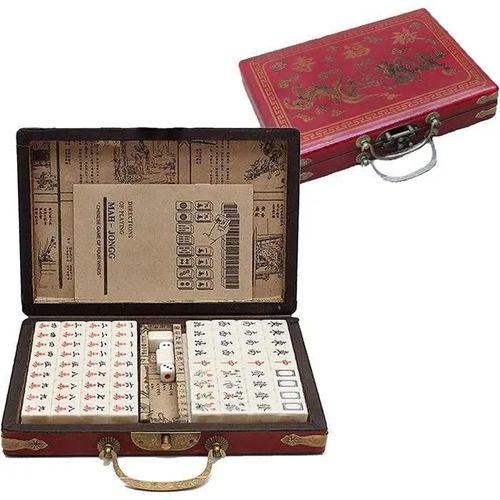 Mahjong Antique, 144 Tuiles De Mahjong, Costume De Mahjong, Jeu De Famille De Jeu De Mahjong Antique Chinois Portable Tuer Le