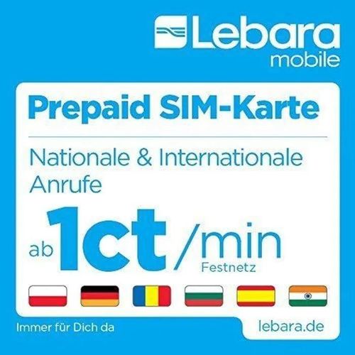 Lebara Carte Sim Prépayée Incluant 7,50e De Crédit 5e 2,50e - Appels, Sms Et Internet En Allemagne Et À Linternational À Prix