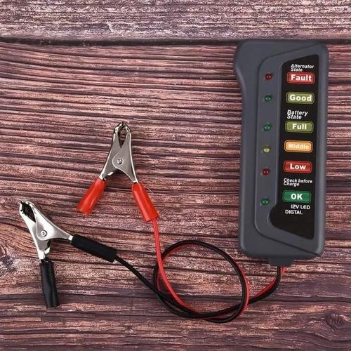 Testeur De Batterie - Universel - 12v - Affichage À 6 Led - Couleur Gris - Sécurisé Sans Étincelles
