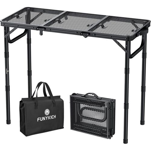 Ulteronixshop-Table Pliante d'Extérieur/Camping 87x40cm (3 Hauteurs:26.2/48.1/70cm) en Aluminium Léger avec Plateau Filet Métallique - Portable et Stable Capacité 30kg - Idéal pour Barbecue, Jardin (