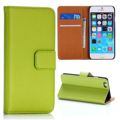 ETUI FOLIO A RABAT iPHONE 6 6S (4"7) VERT POMME PORTE CARTE ECO-CUIR (PU)